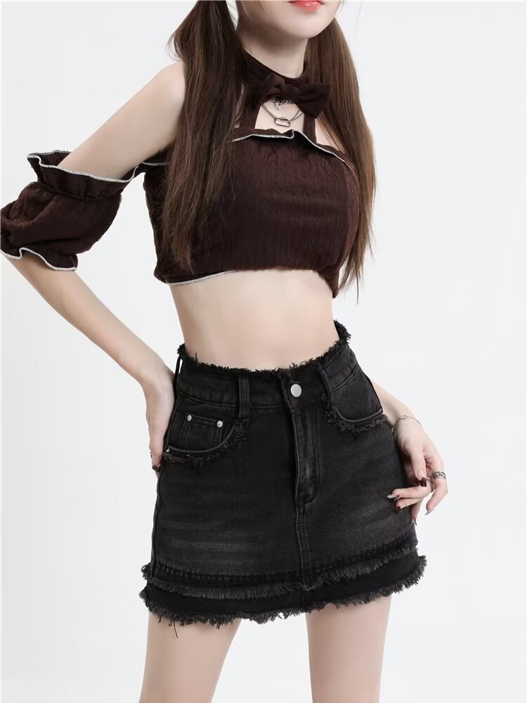 Skirts | Womens Ron’ Coated Denim Mini Skirt